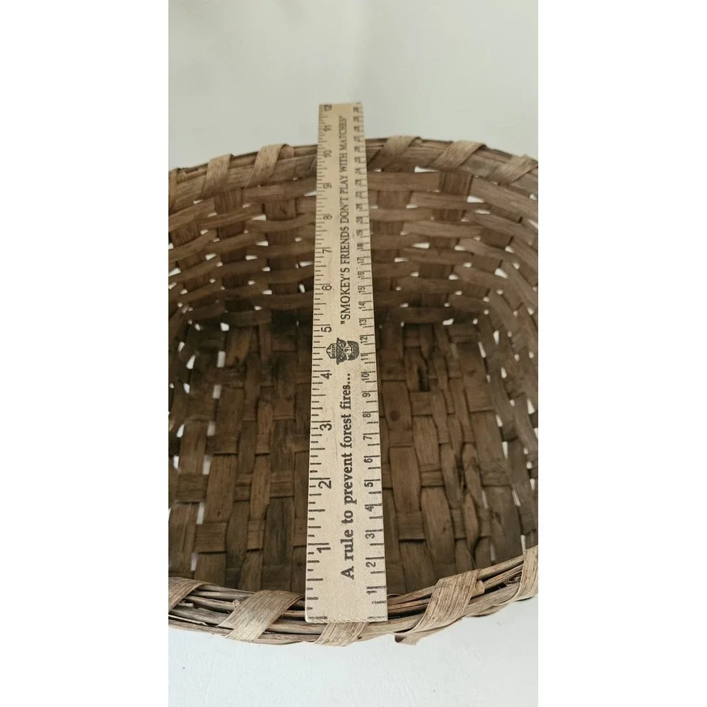Antique Primitive Woven Split Oak Handle Gathering Basket 12x10